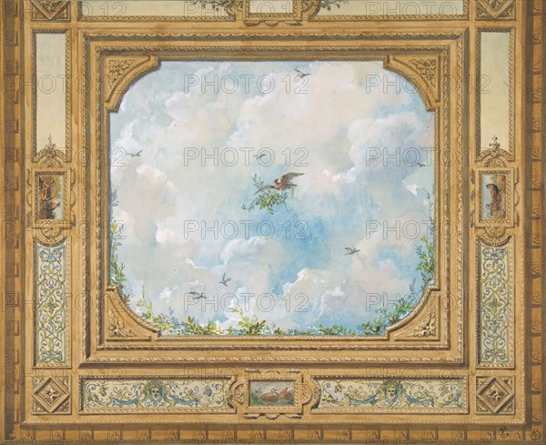 Design for a ceiling decorated with clouds and birds, 1830-97.