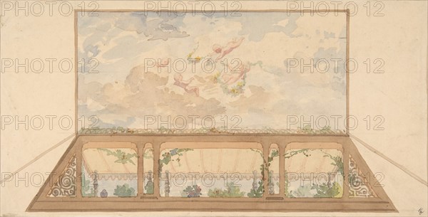 Design for a ceiling painted with a trompe l'oeil awning and putti in clouds, second half 19th century.