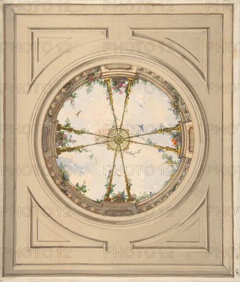 Design for a ceiling painted with clouds and trellis work, second half 19th century.