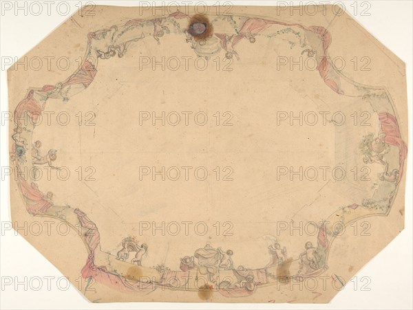 Design for a ceiling painted with putti, garlands, and swags, second half 19th century.