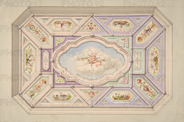 Design for a ceiling with a putto, second half 19th century.