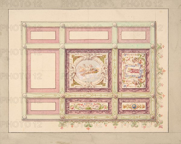 Design for a ceiling with allegorical panels, second half 19th century.