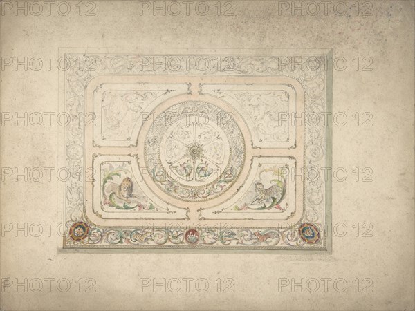 Design for a Ceiling with Lion and Lioness, 19th century.