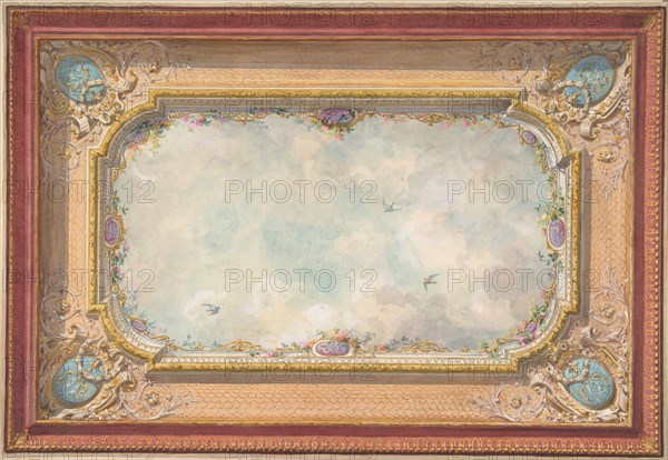 Design for a ceiling with trompe l'oeil sky, second half 19th century.