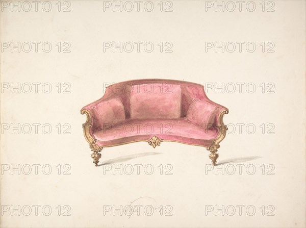 Design for a Curved-back Sofa Upholstered in Red, early 19th century.