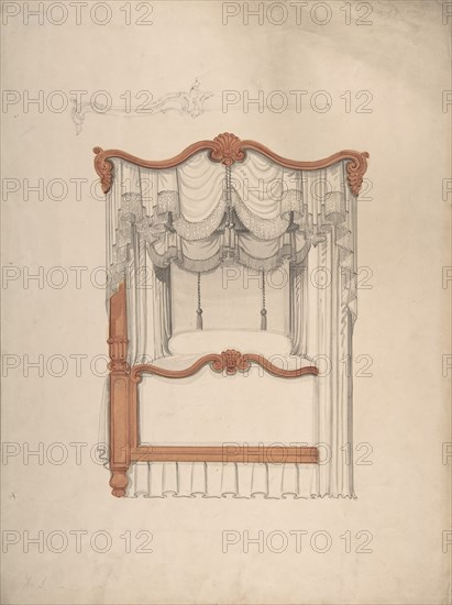 Design for a Four-poster Bed with Draperies, 1840-99.