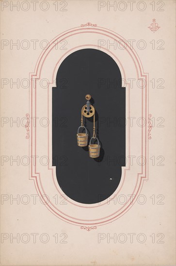 Design for a Gold Earring with Two Buckets and Pulley, ca. 1870-1900.
