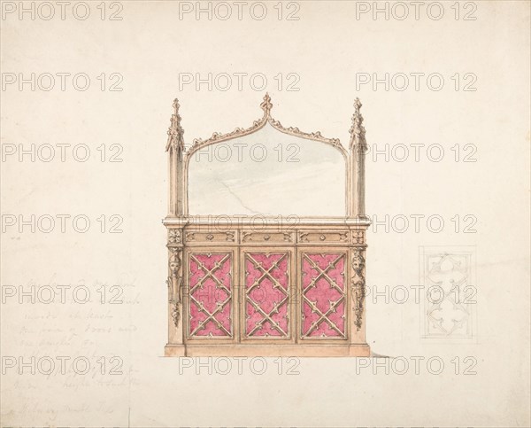 Design for a Gothic Style Mirrored Cabinet, early 19th century.