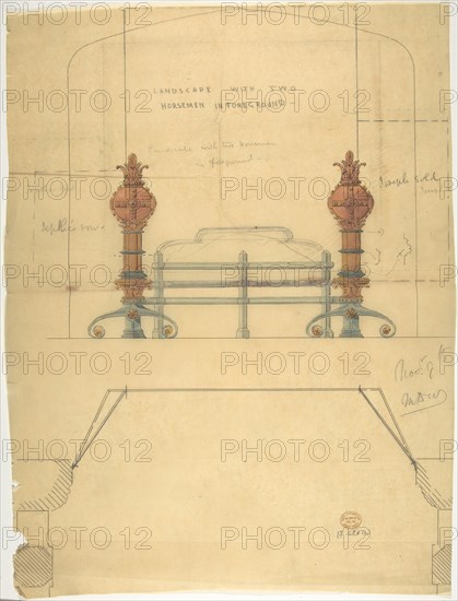 Design for a Grate, with Plan, 19th century.