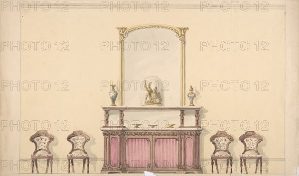 Design for a Mirrored Cabinet and Four Chairs, early 19th century.