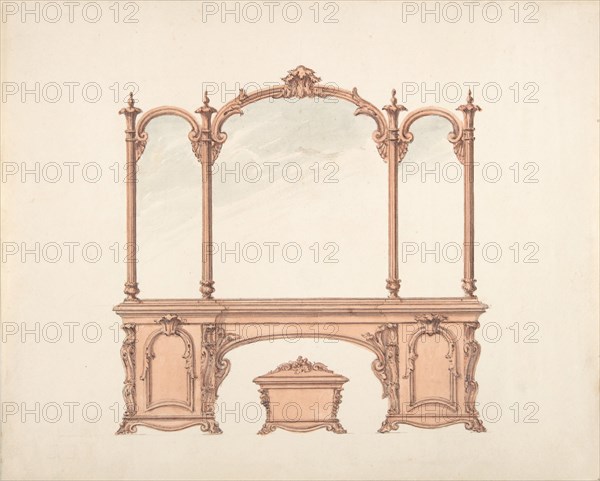 Design for a Mirrored Sideboard with Rococo Ornament, and Casket, early 19th century.