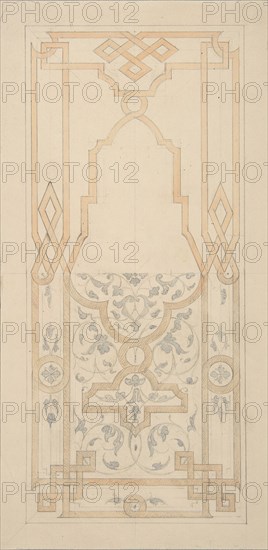 Design for a panel ornamented with strapwork and rinceaux, 1830-97.