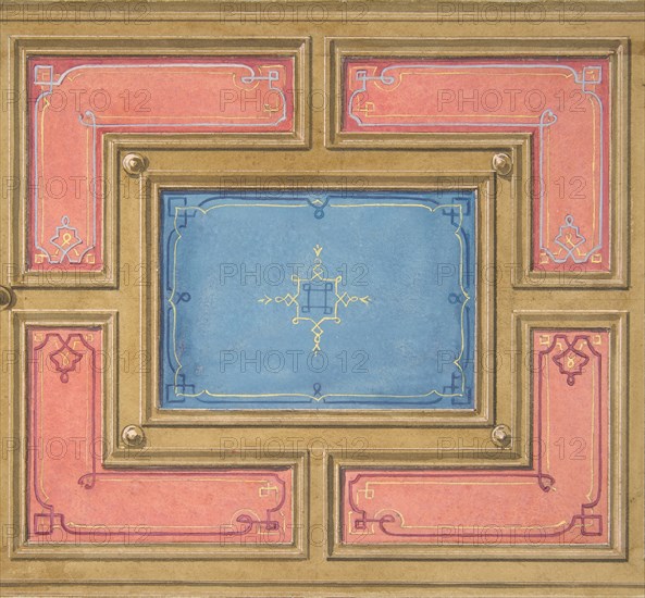 Design for a paneled ceiling, 19th century.