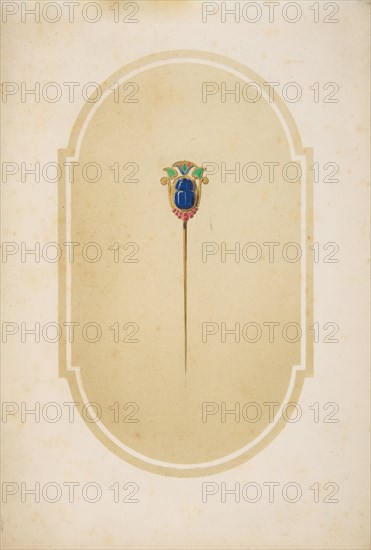 Design for a pin with a blue scarab, 19th century.