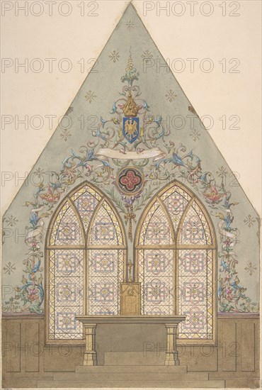Design for Altar and Chapel, Farnborough, 1880-86.