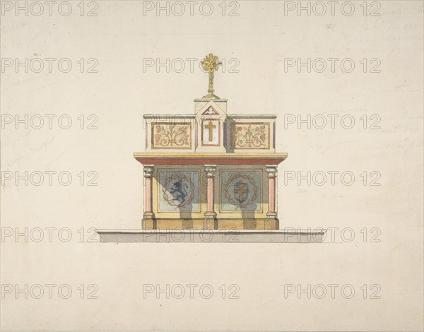 Design for an altar table surmounted by a crucifixion, second half 19th century.