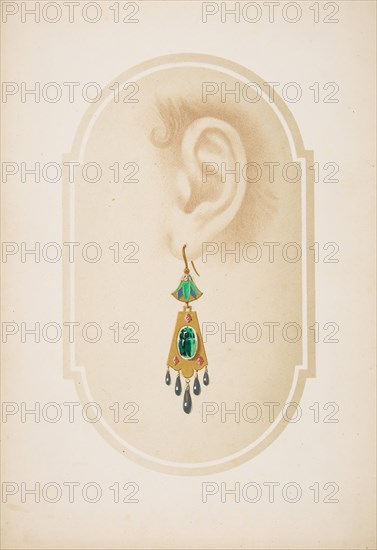 Design for an earring with a green scarab, 19th century.