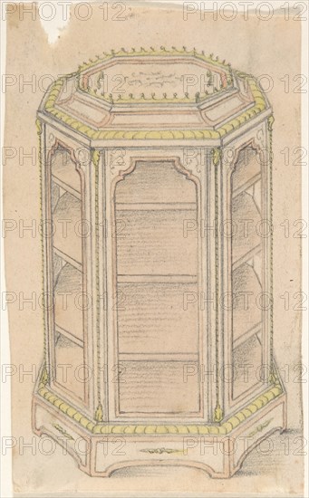 Design for an Octagonal Cabinet with Glass Doors and Shelves, 19th century.