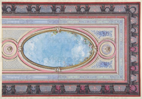 Design for Ceiling: Gallery of Château de Magnitot (recto); Decorative Design (verso), second half 19th century.