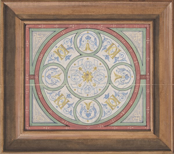 Design for painted decoration of a ceiling incorporating interwined initials: DD, second half 19th century.