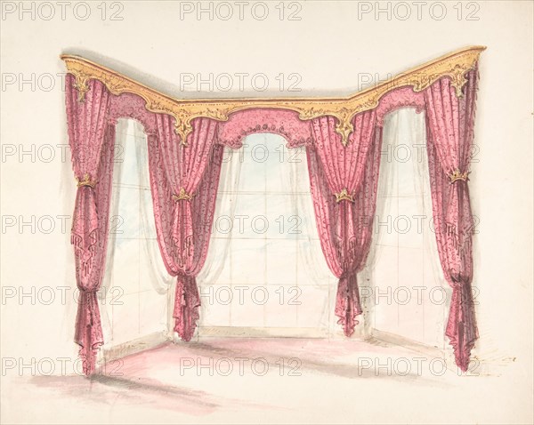 Design for Red Curtains with a Gold Pelmet, early 19th century.