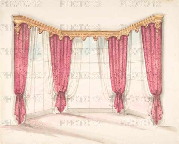 Design for Red Curtains with a Gold Pelmet, early 19th century.