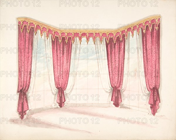 Design for Red Curtains with a Red and Gold Pelmet, early 19th century.