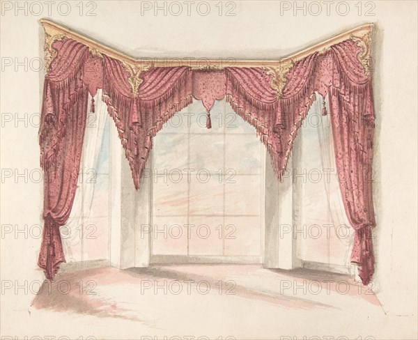 Design for Red Curtains with Red Fringes and a Gold Pediment, early 19th century.