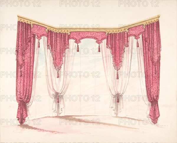 Design for Red Curtains with Red Fringes and a Gold Pediment, early 19th century.