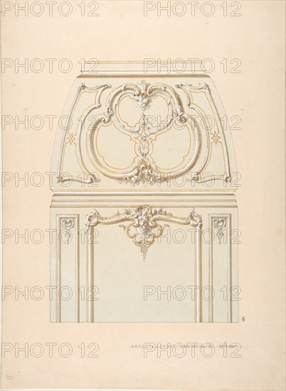 Design for Rococo-style wall and cove ornament in the salon of the Hotel de Luynes, owned by the Duc de Sabran, second half 19th century.