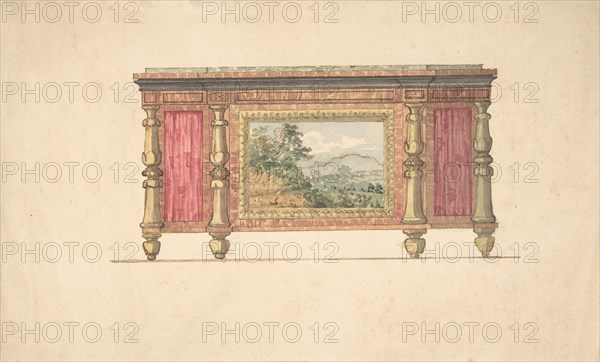 Design for Sideboard with Inset Landscape, early 19th century.