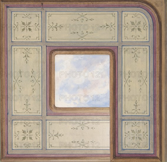 Design for the decoration of a ceiling with a central panel of painted clouds, 1830-97.