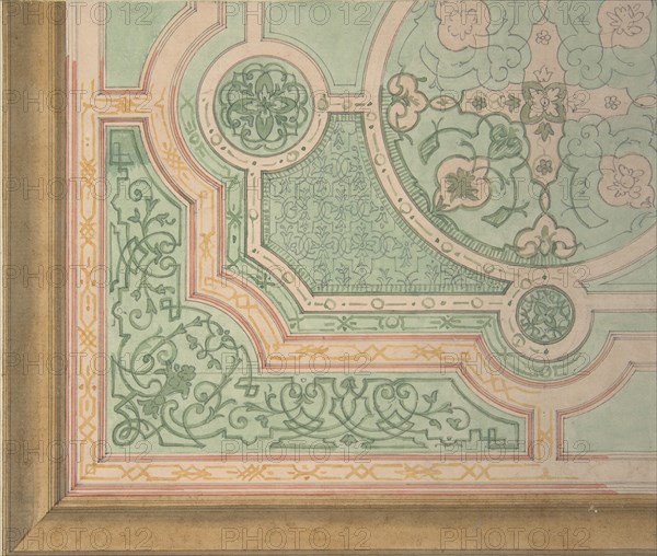 Design for the decoration of a ceiling with circular medallions, 1830-97.