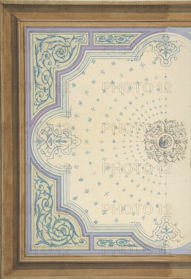 Design for the decoration of a ceiling with strapwork and rinceaux, 1830-97.