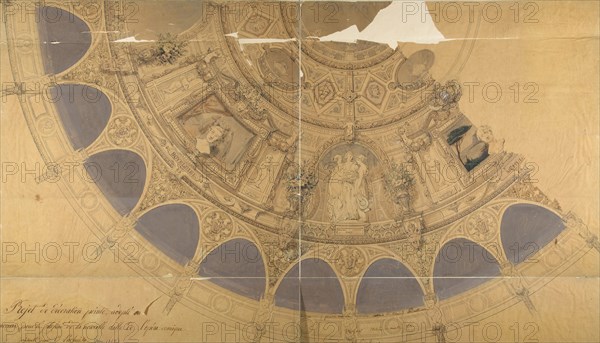Design for the decoration of the ceiling in the Opéra Comique, Paris, ca. 1845.