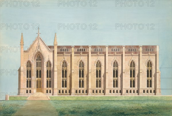 Design for the North Wing of the Library and Chapel Building at the University of Michigan, Ann Arbor, 1838-39.