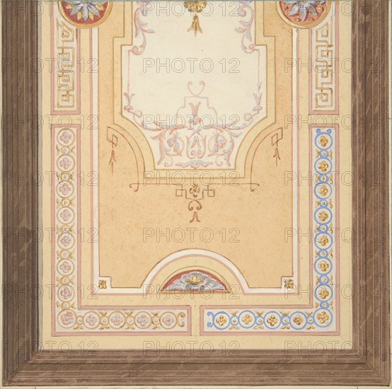 Design for the painted decoration of a ceiling in with strapwork and rinceaux, 1830-97.