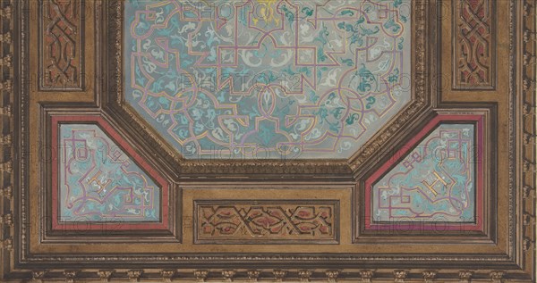 Design for the painted decoration of a coffered ceiling with the monogram: H, 1830-97.