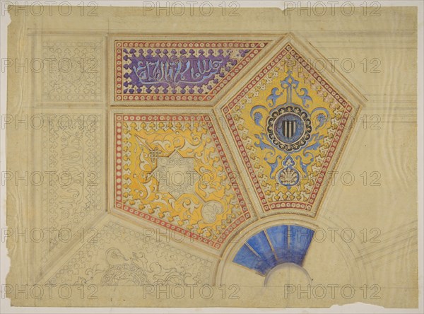 Design for the painted decoration of a coffered ceiling, second half 19th century.