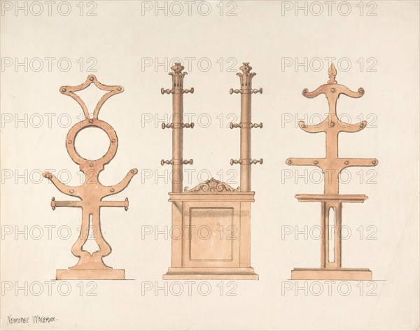 Design for Three Hat or Coat Racks, early 19th century.