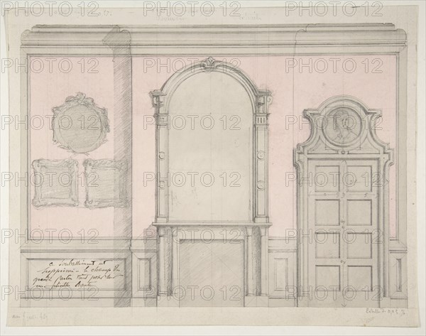 Design for treatment of a chimney-piece and adjacent door, 1830-97.