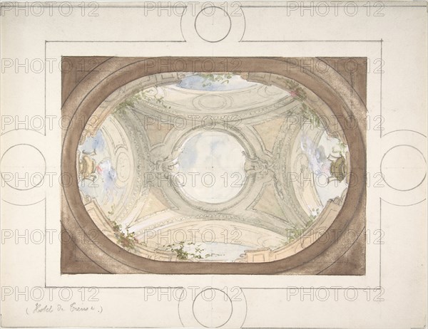 Design for Trompe L'Oeil Ceiling for Dining Room, Hôtel de Trévise, 1850-1910.