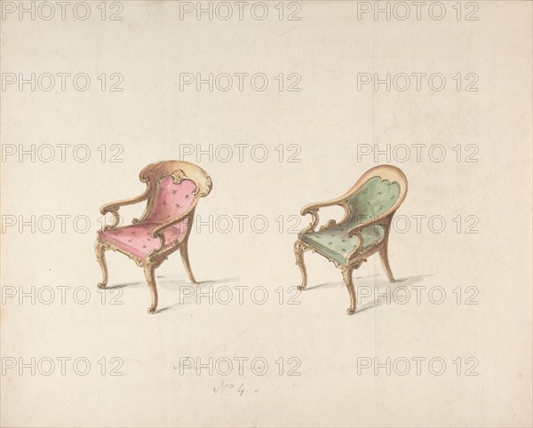 Design for Two Armchairs with Red and Green Upholstery, early 19th century.