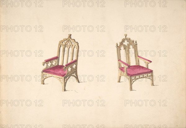 Design for Two Gothic Style Armchairs, early 19th century.