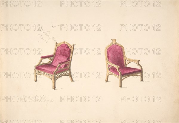 Design for Two Medieval Style Armchairs for "Rev. W. Lloyd", early 19th century.