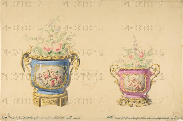Design for Two Sèvres Porcelain Flower Pots, 19th century.