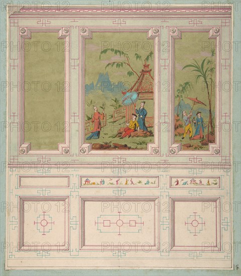 Design for wall panels decorated with Chinoiserie scenes, second half 19th century.