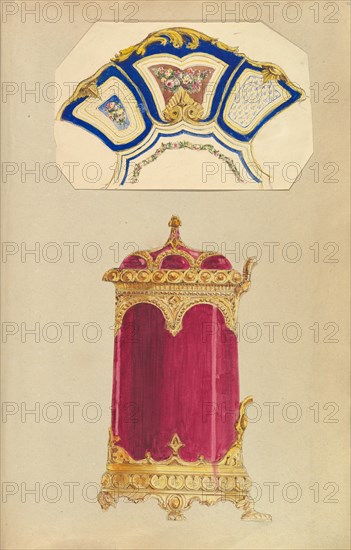 Designs for a Decorated Dish, or Platter, and a Biscuit Barrel, 1845-55.