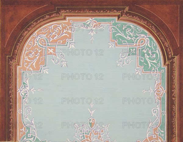 Designs for a painted ceiling with filagree borders, 1830-97.