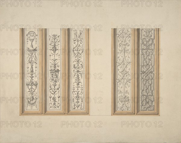 Designs for the painted decoration of framed panels, possibly for the Château de Mouchy (Oise), second half 19th century.